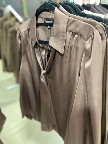Brown silk v-neck tie blouse by Current air