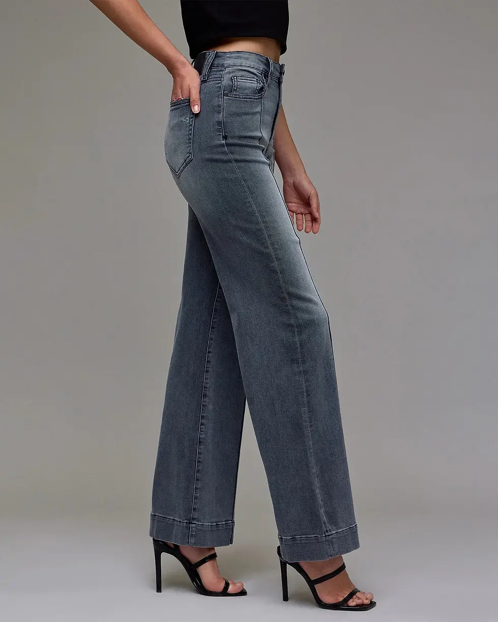 Thumbnail: Happi High Rise Pintuck Flare Grey