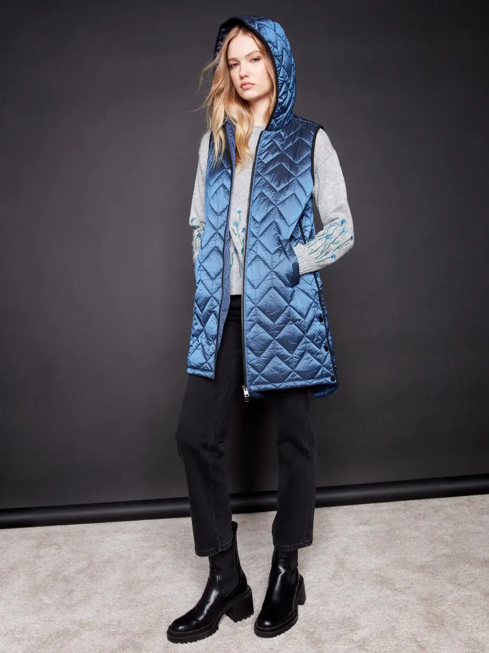 Thumbnail: Quilted Long Hooded Vest