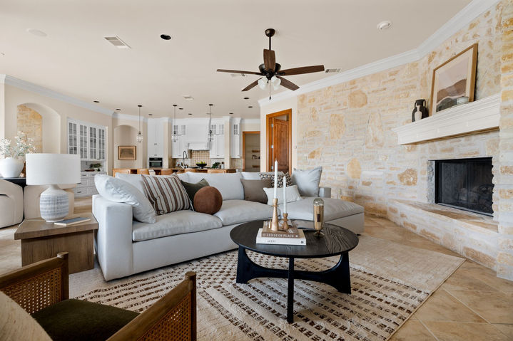Capehart Cove in Austin, living room, staged by The Staged Haus