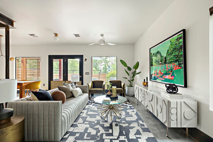 East Austin Residence II in East Austin, living room view, staged by The Staged Haus