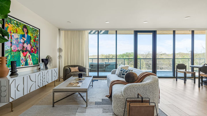 Bouldin Creek Residence in Bouldin Creek, living room, staged by The Staged Haus