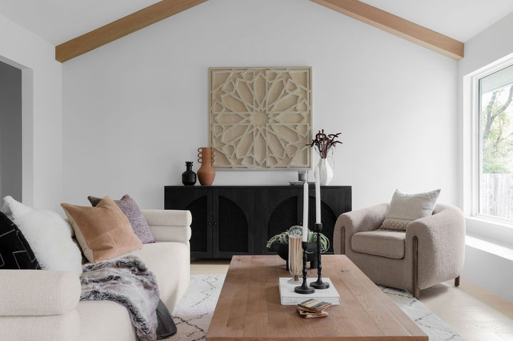 Toulouse Drive in Austin, living room detail, staged by The Staged Haus