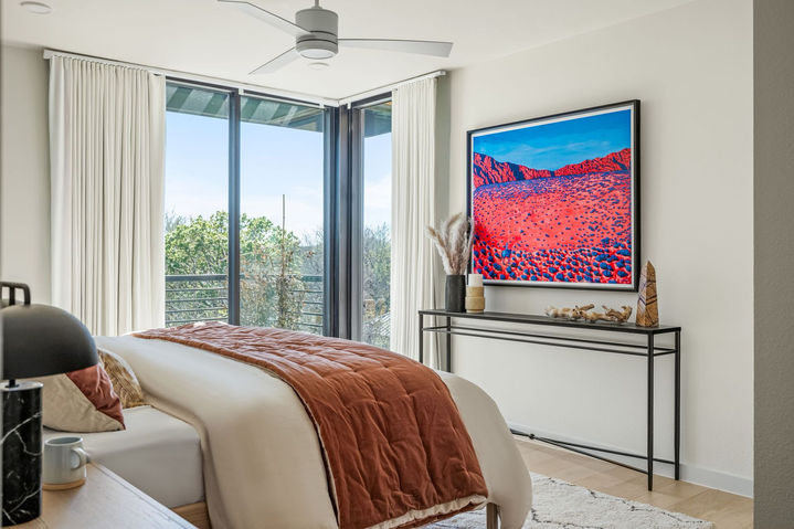 Bouldin Creek Residence in Bouldin Creek, primary bedroom, staged by The Staged Haus