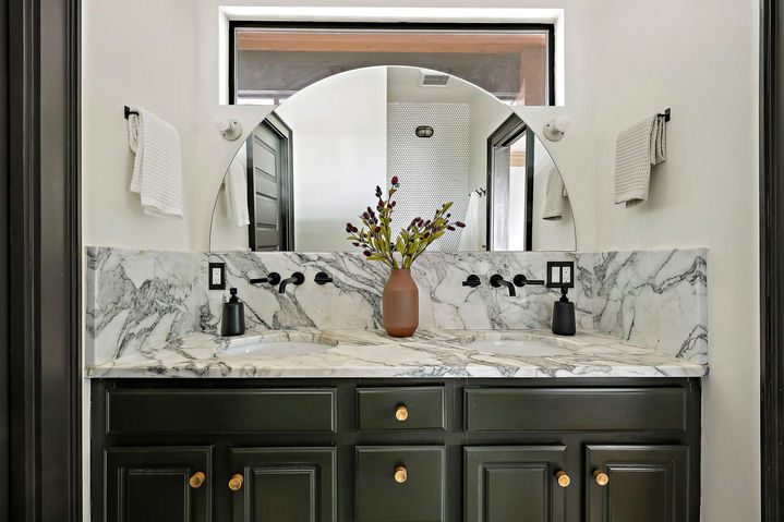 East Austin Residence II in East Austin, primary bath, staged by The Staged Haus