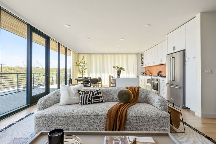 Bouldin Creek Residence in Bouldin Creek, living view, staged by The Staged Haus