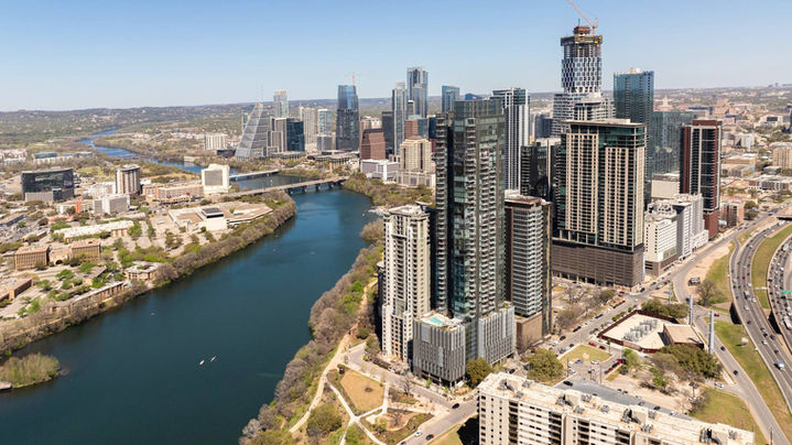 Rainey District Residence III in Rainey District, skyline aerial, staged by The Staged Haus