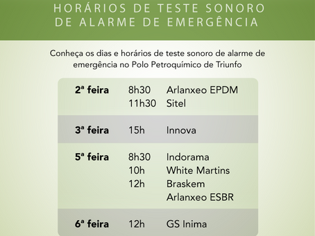 Comunicado COFIP: Horários de teste sonoro de alarme de emergência