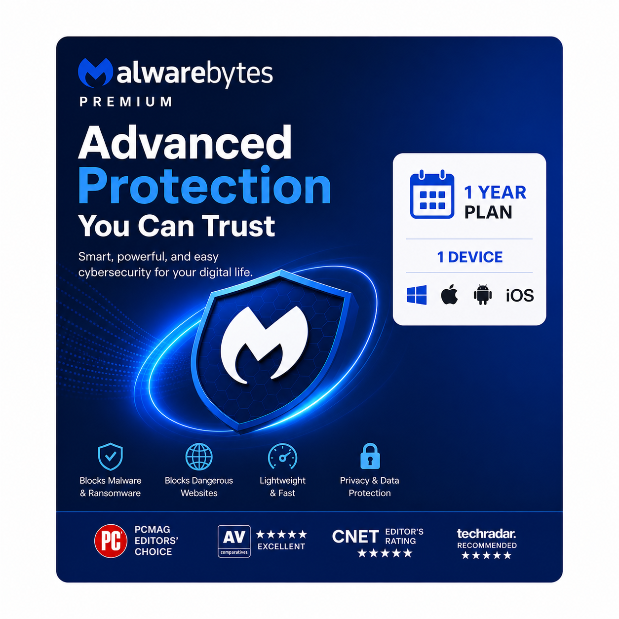 Malwarebytes Premium Security + Browser Guard | 1 Device / 1 Year