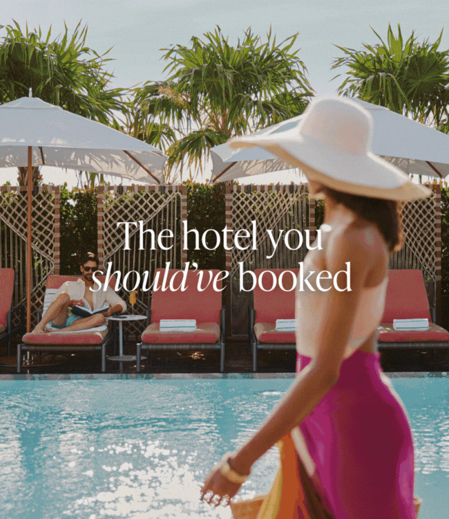 Animated ad cycling through food, room service, pool, bars, and spa at Independent Collection hotels, with the line 'The Hotel You Should've Booked