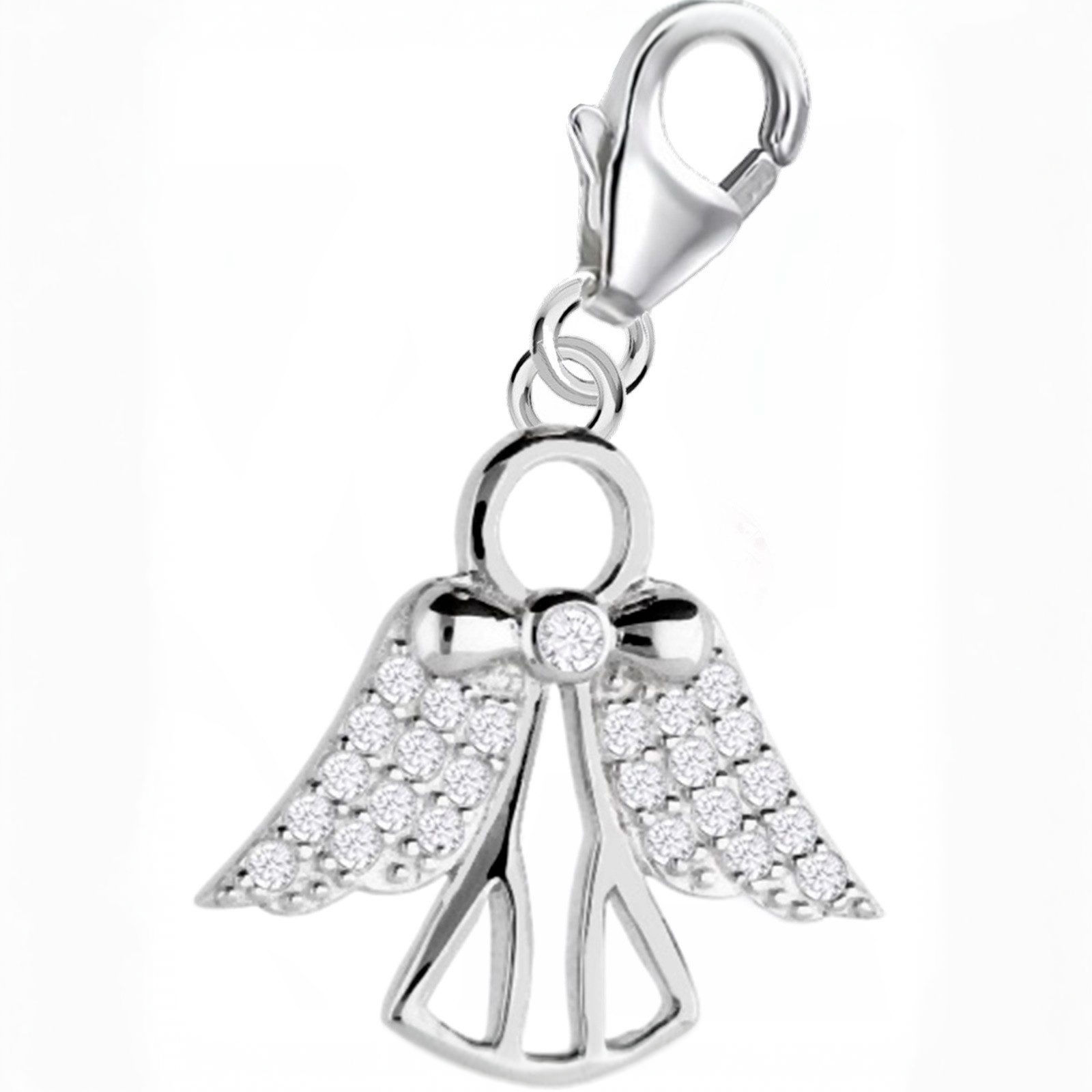 Charm Anhänger Engel Silber Zirkonia Karabiner