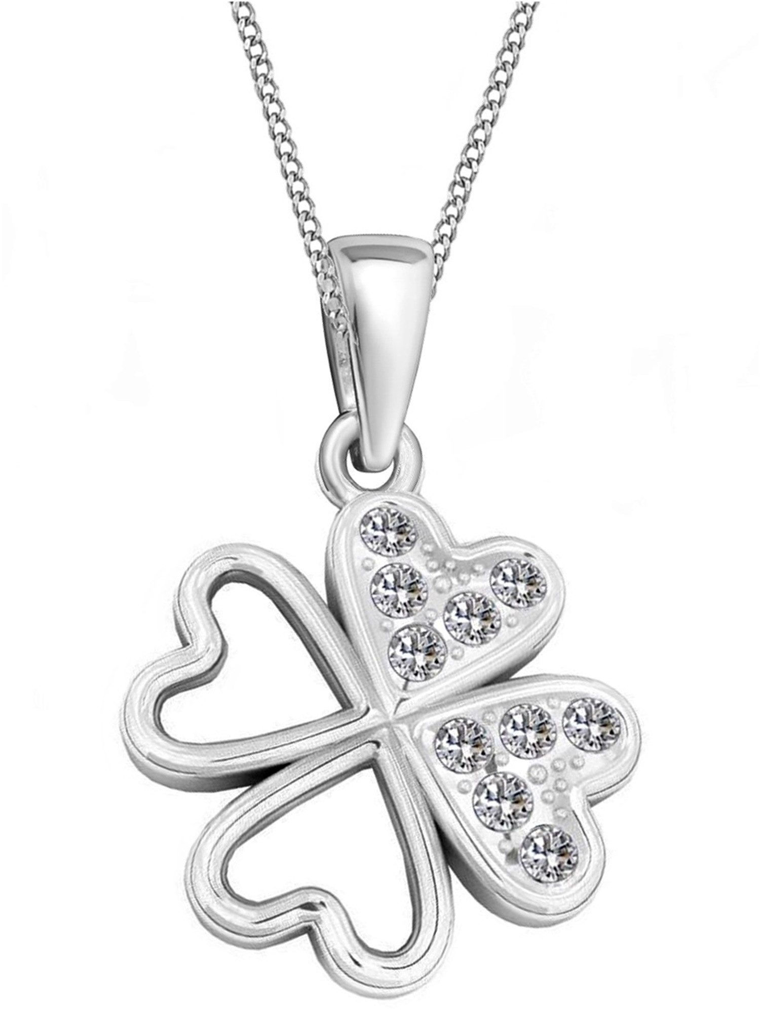 Halskette Silber 925 Kleeblatt Glücksbringer Zirkonia