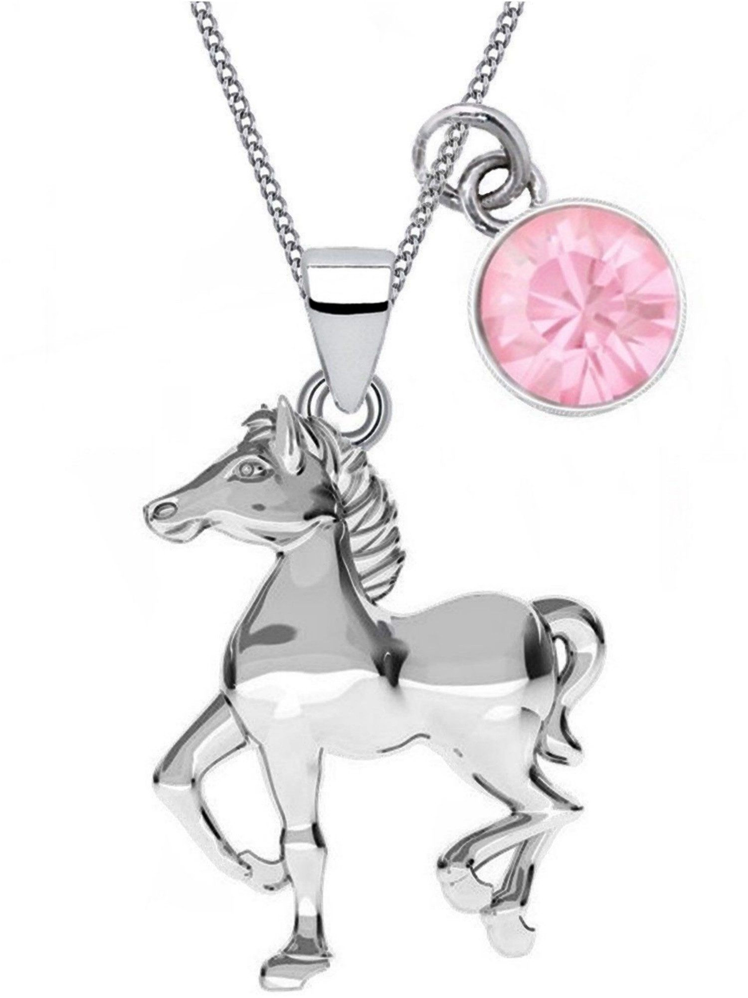 Halskette Pferd Damen Silber 925 mit Zirkonia Rosa