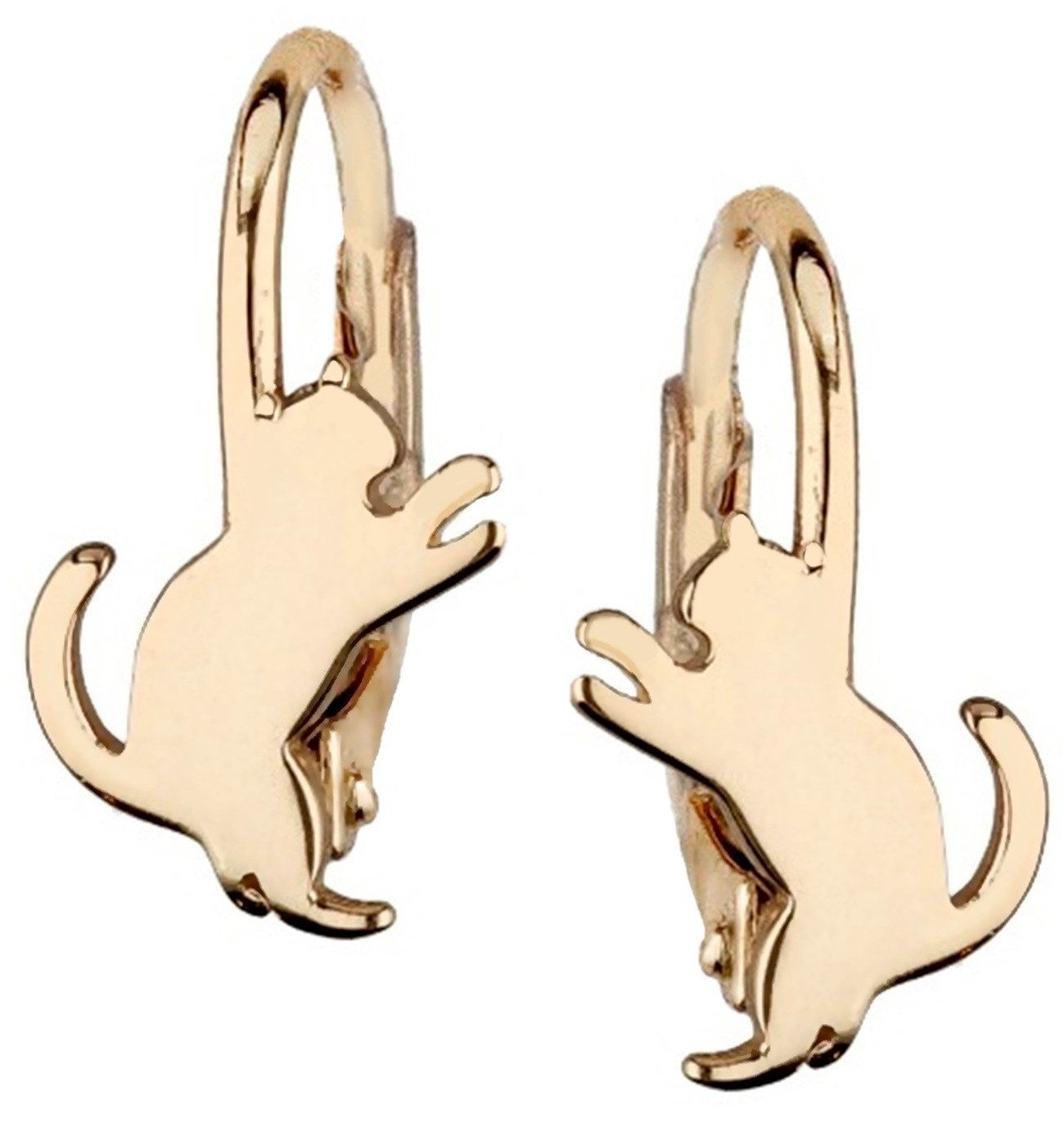 Ohrringe Gold Katze Kater 18K vergoldet Klapp-Brisur