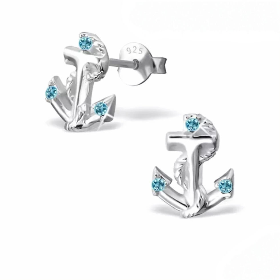 Ohrringe Anker Silber 925 mit Zirkonia Blau