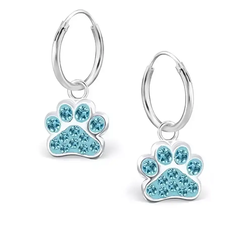 Pfoten Creolen Blau für Mädchen – Süße Kinderohrringe