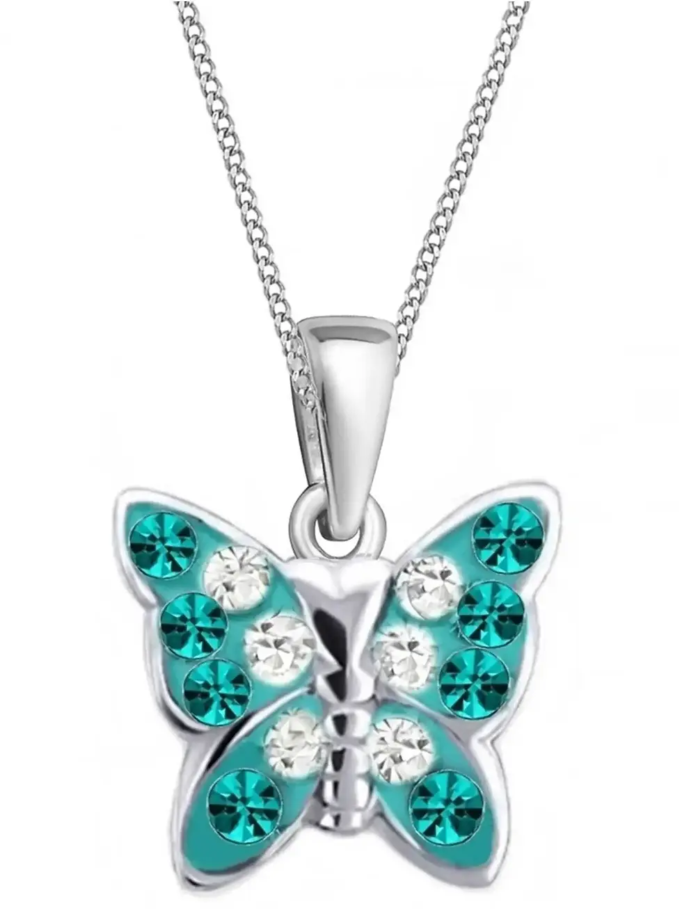 Halskette Kinder Schmetterling Silber 925 Kristall Türkis