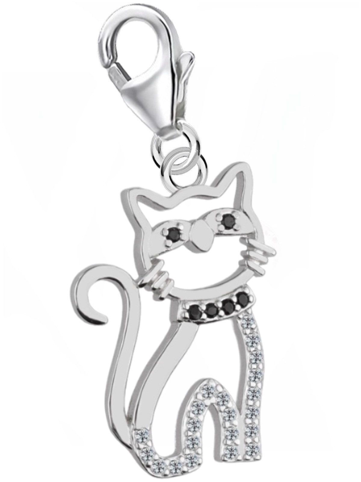 Charm Anhänger Silber 925 Katze mit Zirkonia Kater