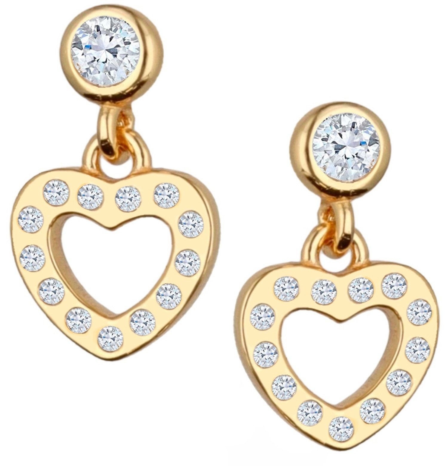 Ohrringe Gold Herz Diamant Zirkonia 18K vergoldet