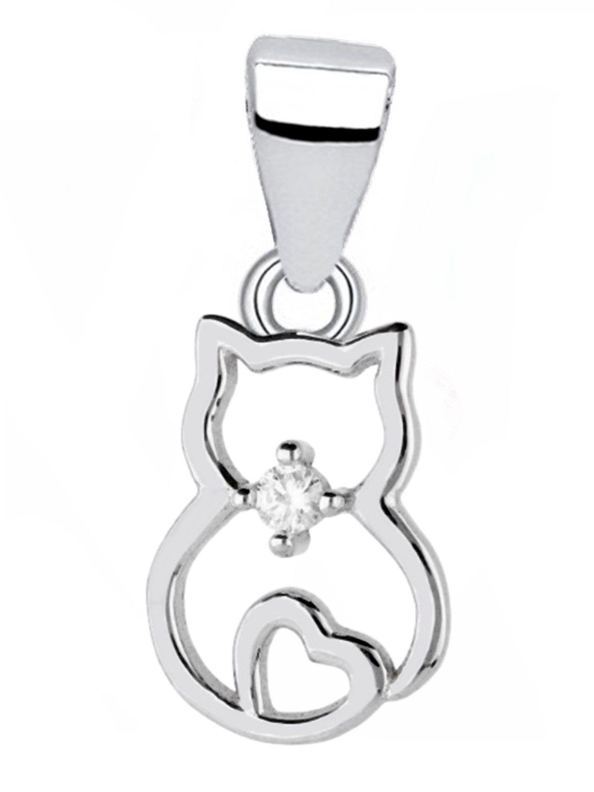 Katzen Kettenanhänger Silber 925 Zirkonia Kater Echtschmuck