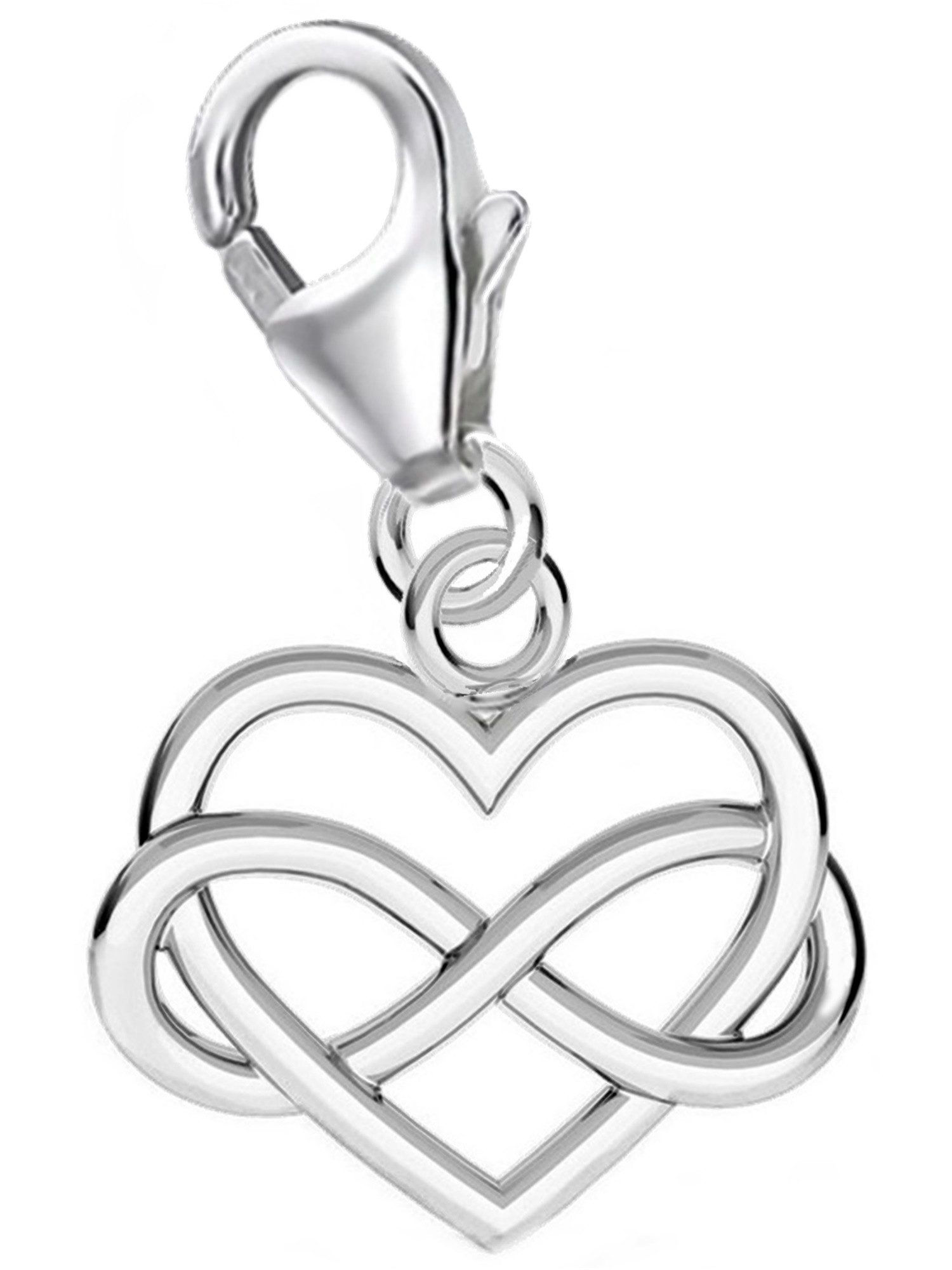 Charm Anhänger Silber 925 Unendlichkeit Herz Karabiner