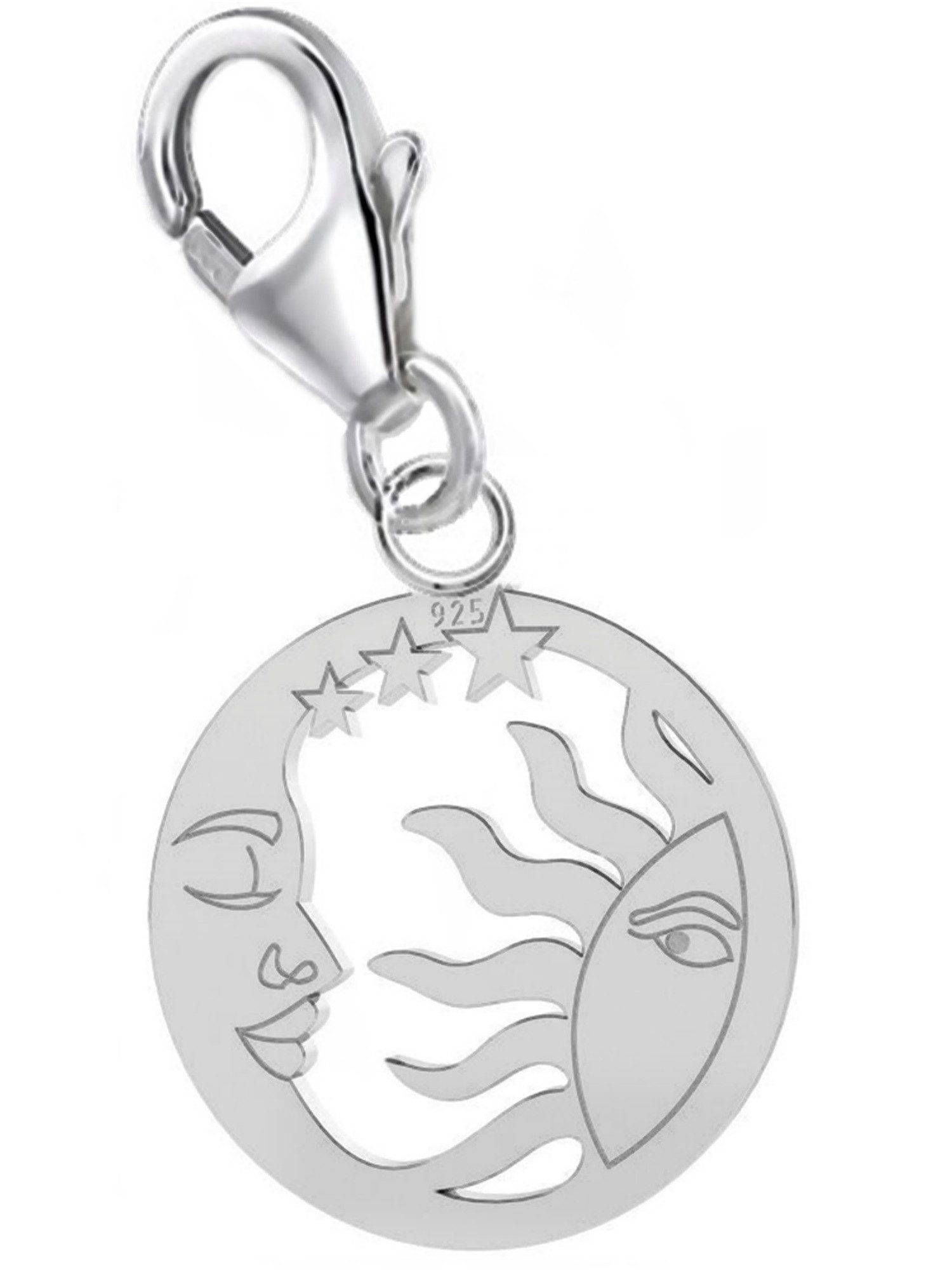 Charm Anhänger Silber 925 Sonne Mond Sterne Karabiner