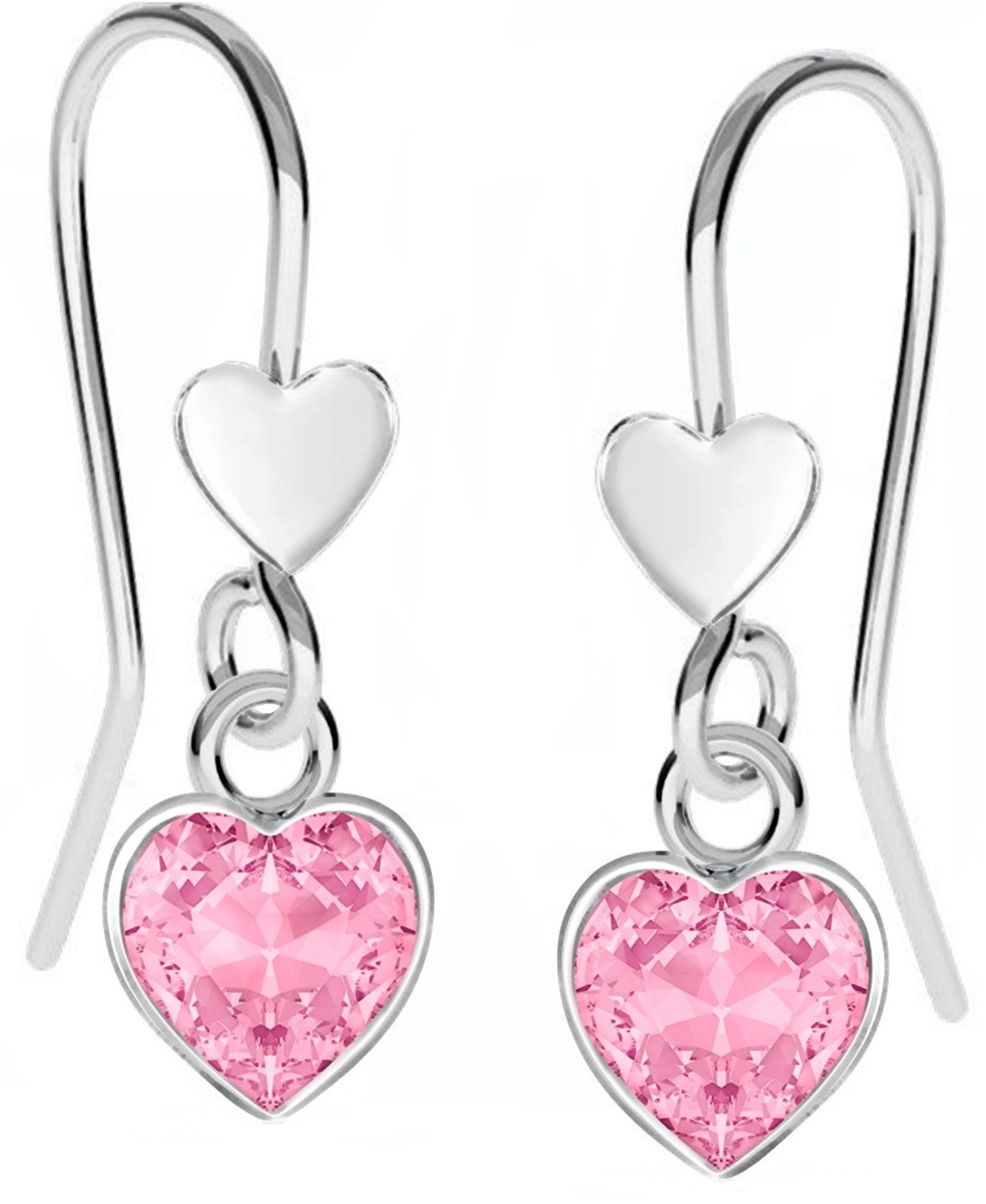 Ohrringe hängend Silber 925 Herz Zirkonia Rosa Ohrhaken