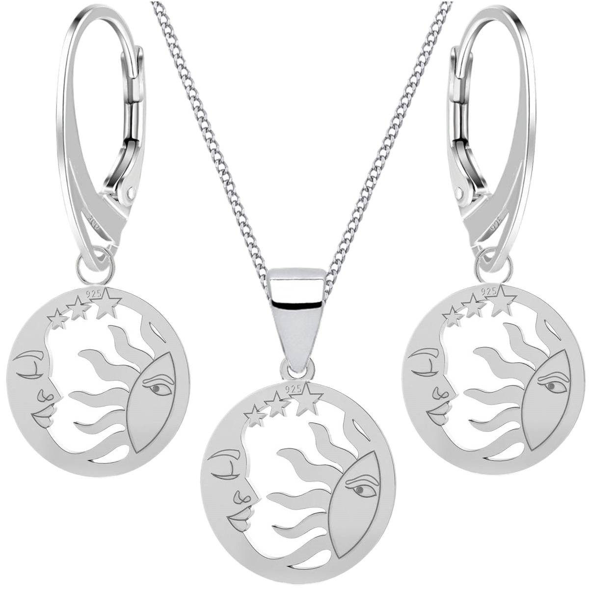 Schmuckset Silber Ohrringe mit Kette 925 Sonne Mond