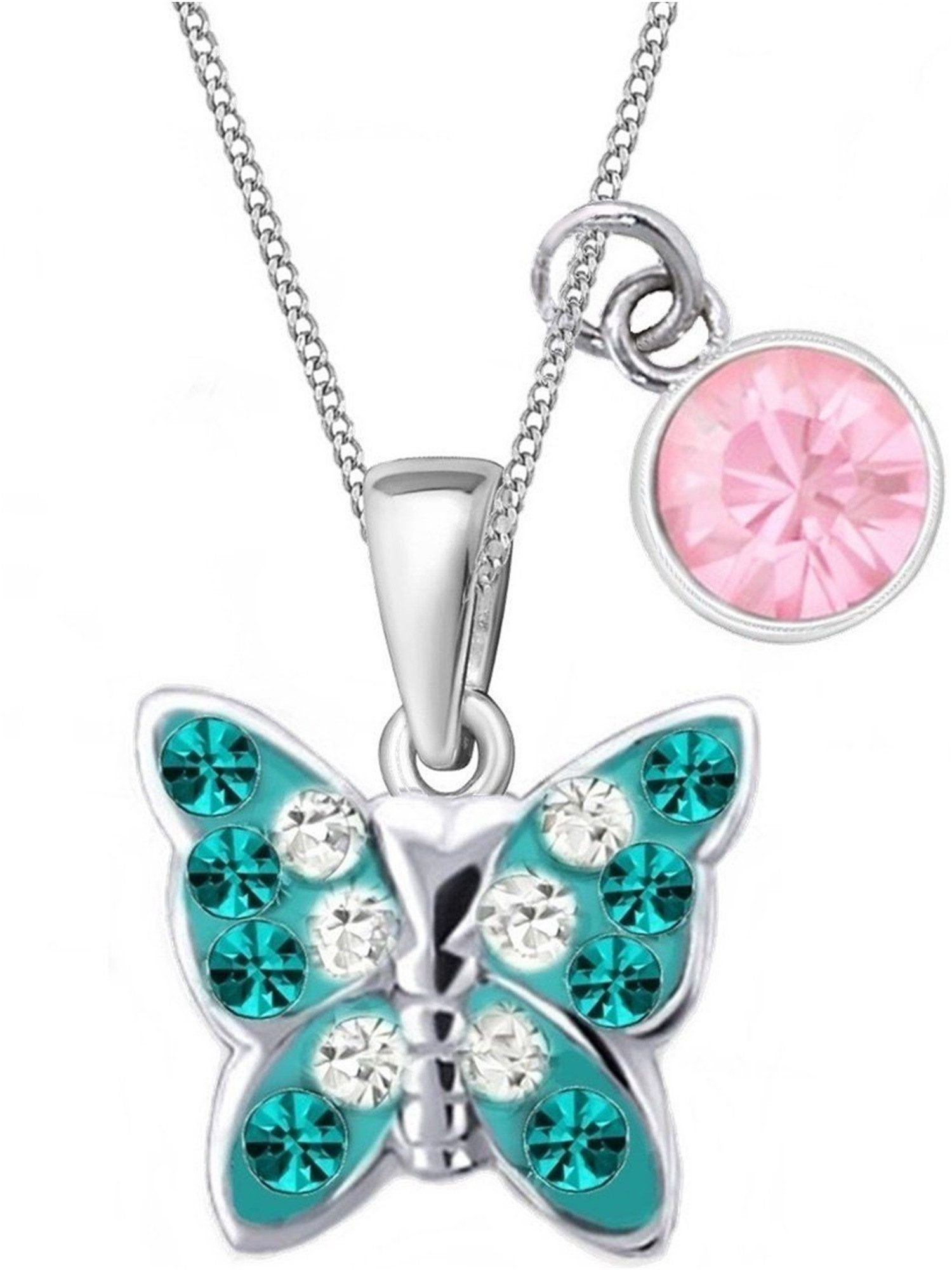 Halskette Kinder Schmetterling Kristall Türkis Rosa