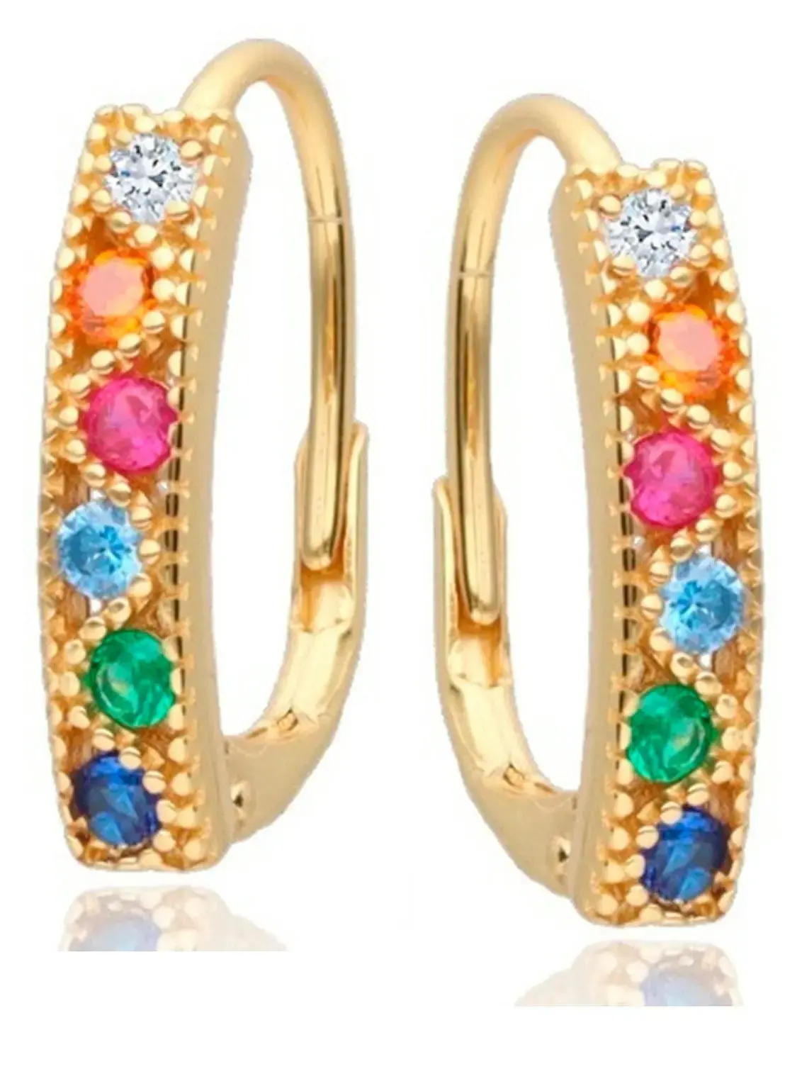 Elegante Gold Creolen für Damen mit bunten Zirkonia 1