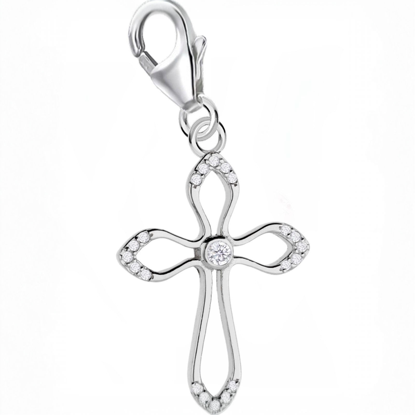 Charm Anhänger Kreuz Silber Zirkonia Karabiner