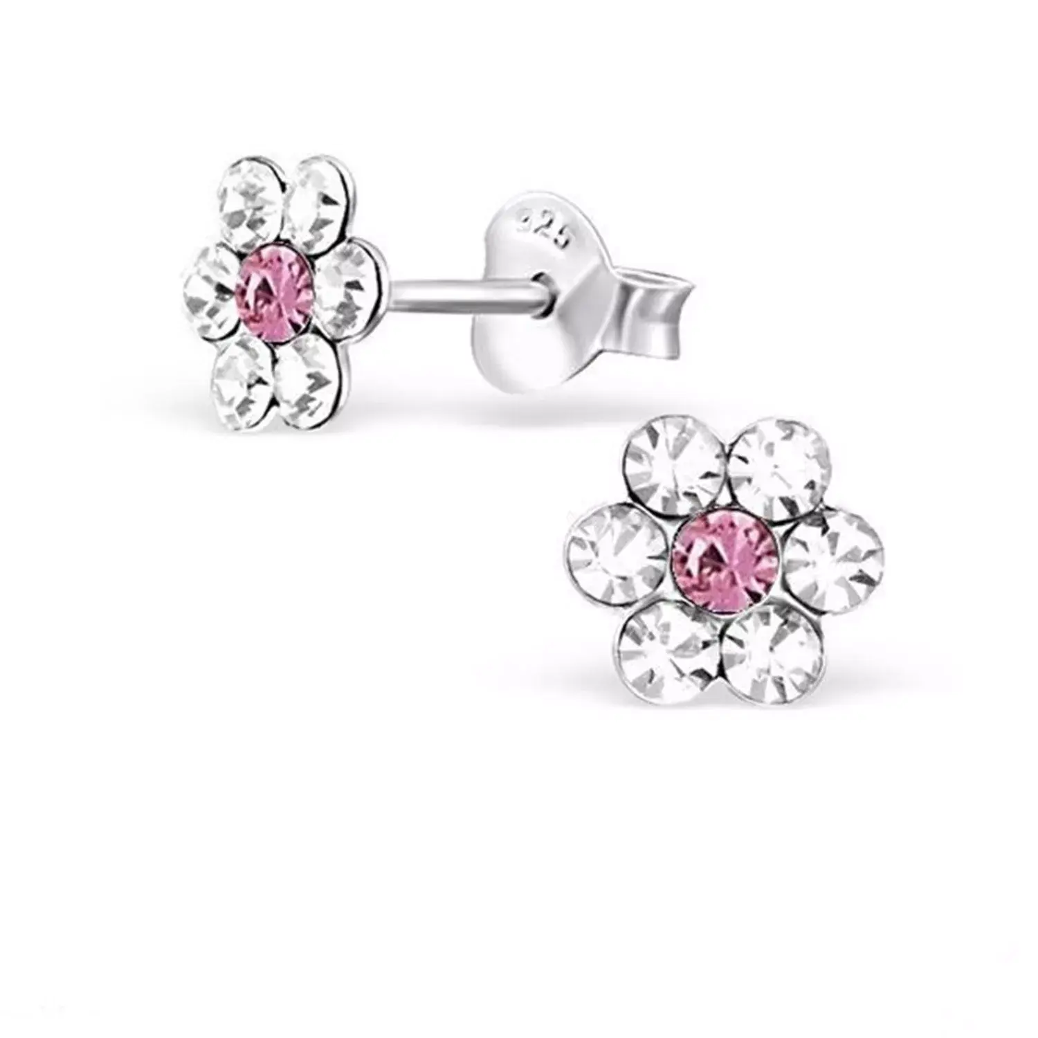 Ohrringe Mädchen Blume Silber 925 Kristall Weiß