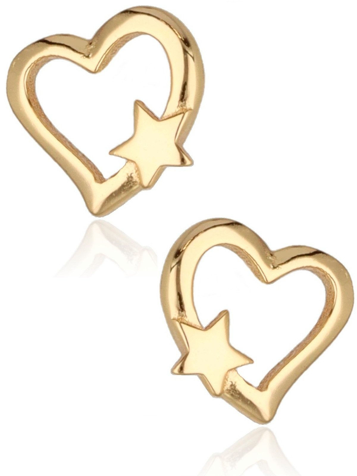 Ohrringe Gold Damen Sterne Herz 18K vergoldet Ohrstecker