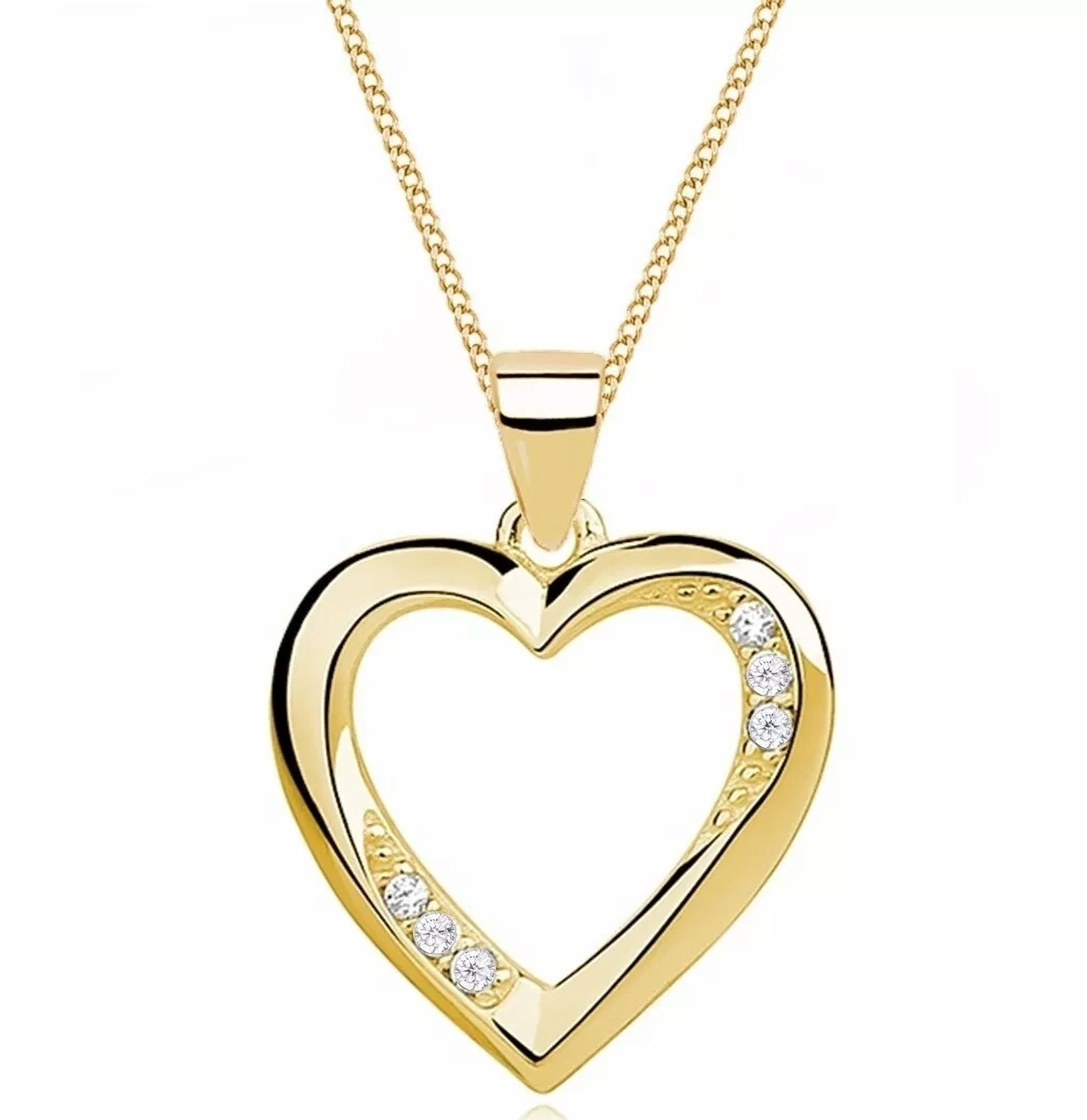 Goldkette Damen 18K vergoldet Herz Diamant Zirkonia