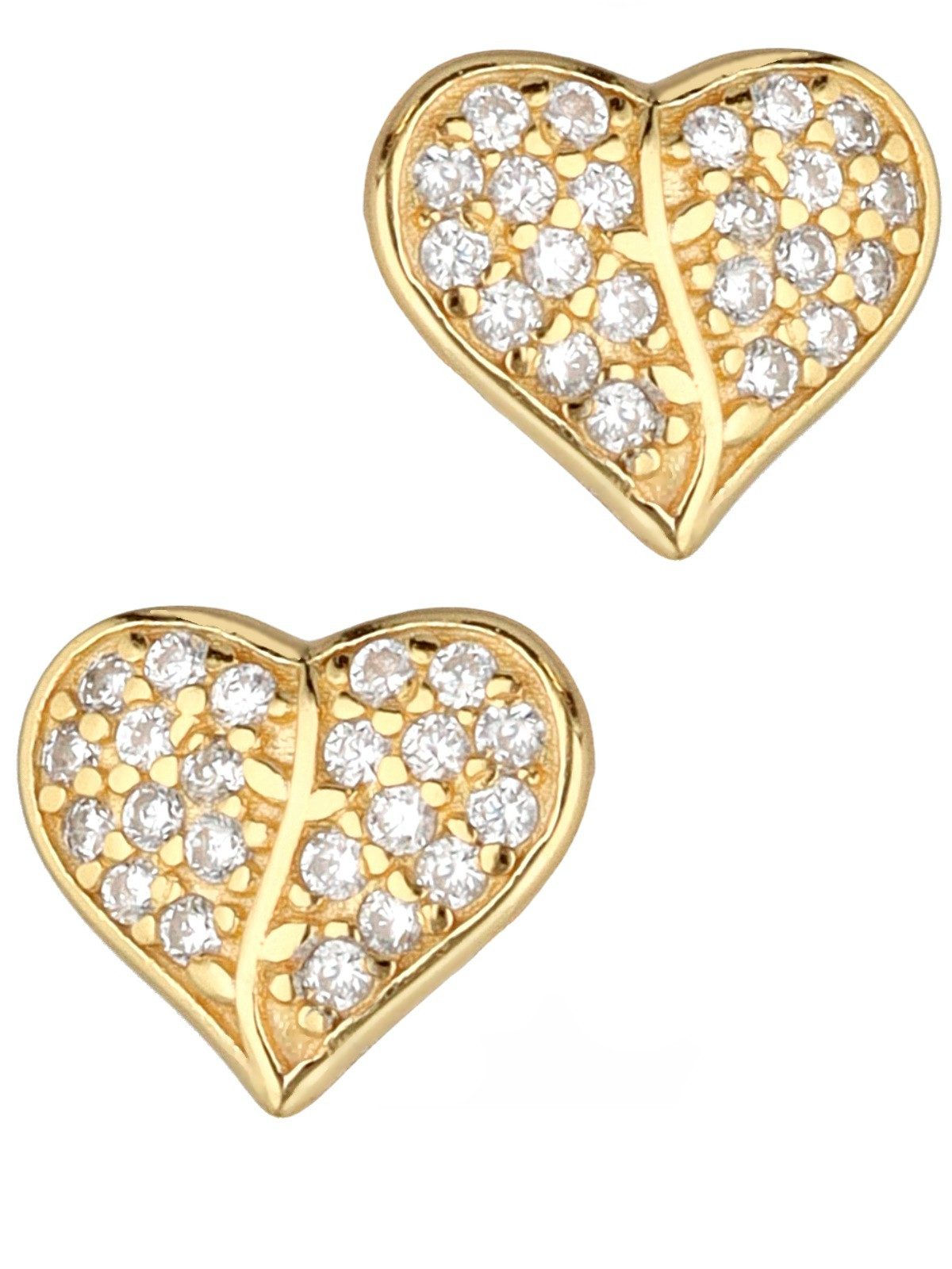 Ohrringe Gold Herz Diamant Zirkonia 18K vergoldet 1
