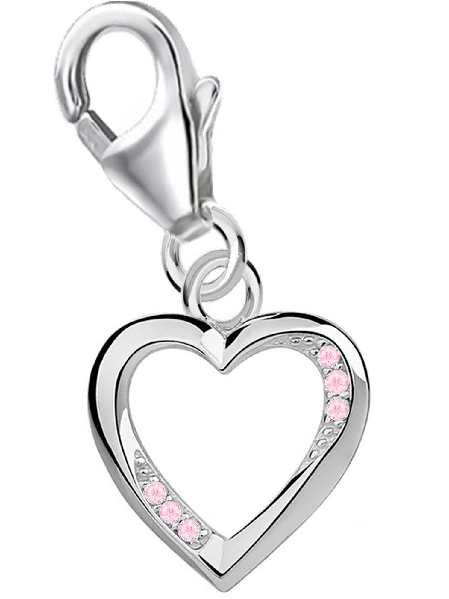 Charm Anhänger Herz Rosa Zirkonia 925 Silber Rhodiniert