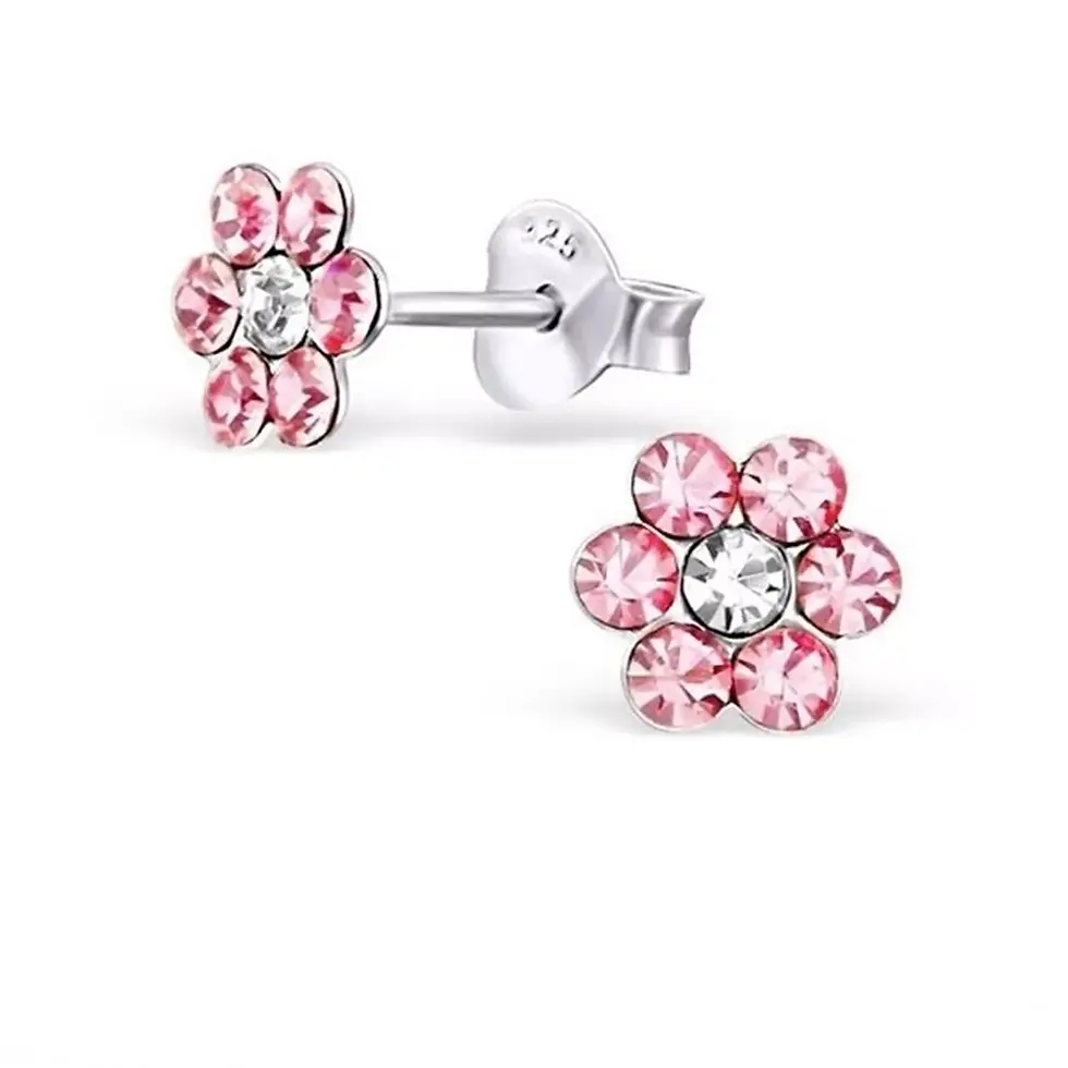 Ohrringe Mädchen Blume Silber 925 Kristall Rosa