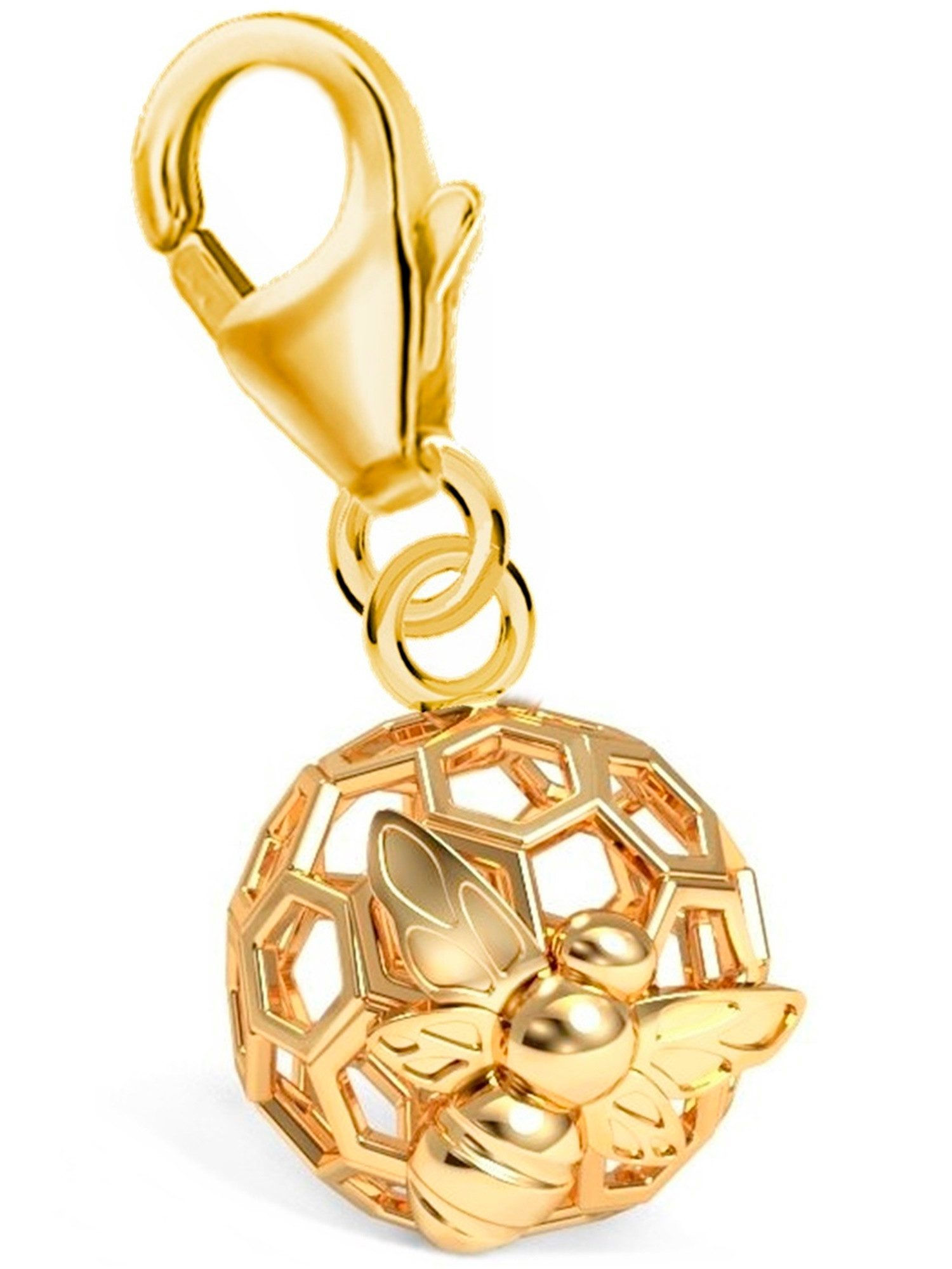 Charm Anhänger Gold Honigwabe Biene 24K vergoldet