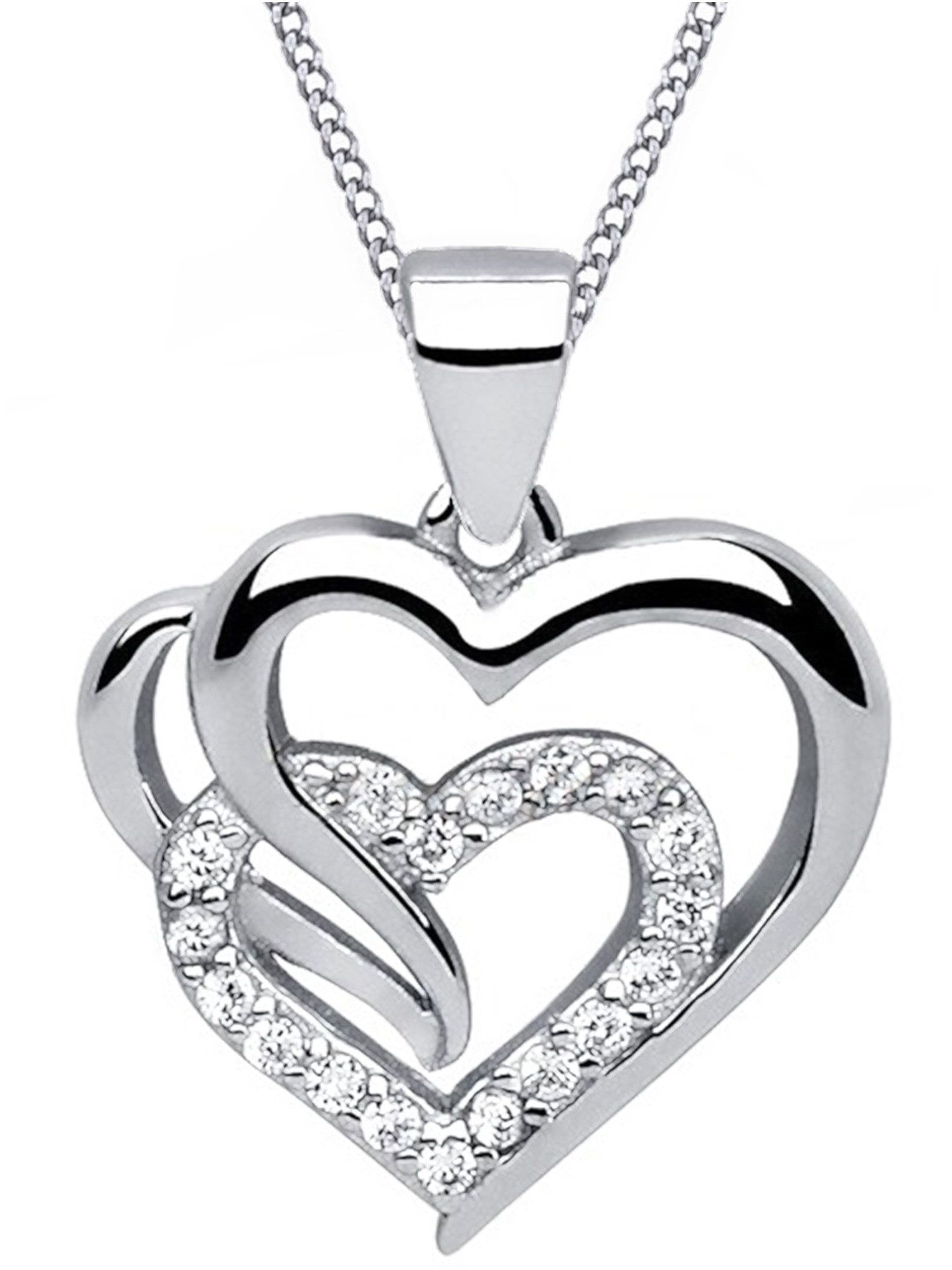 Halskette Damen Silber 925 Herz Diamant Zirkonia