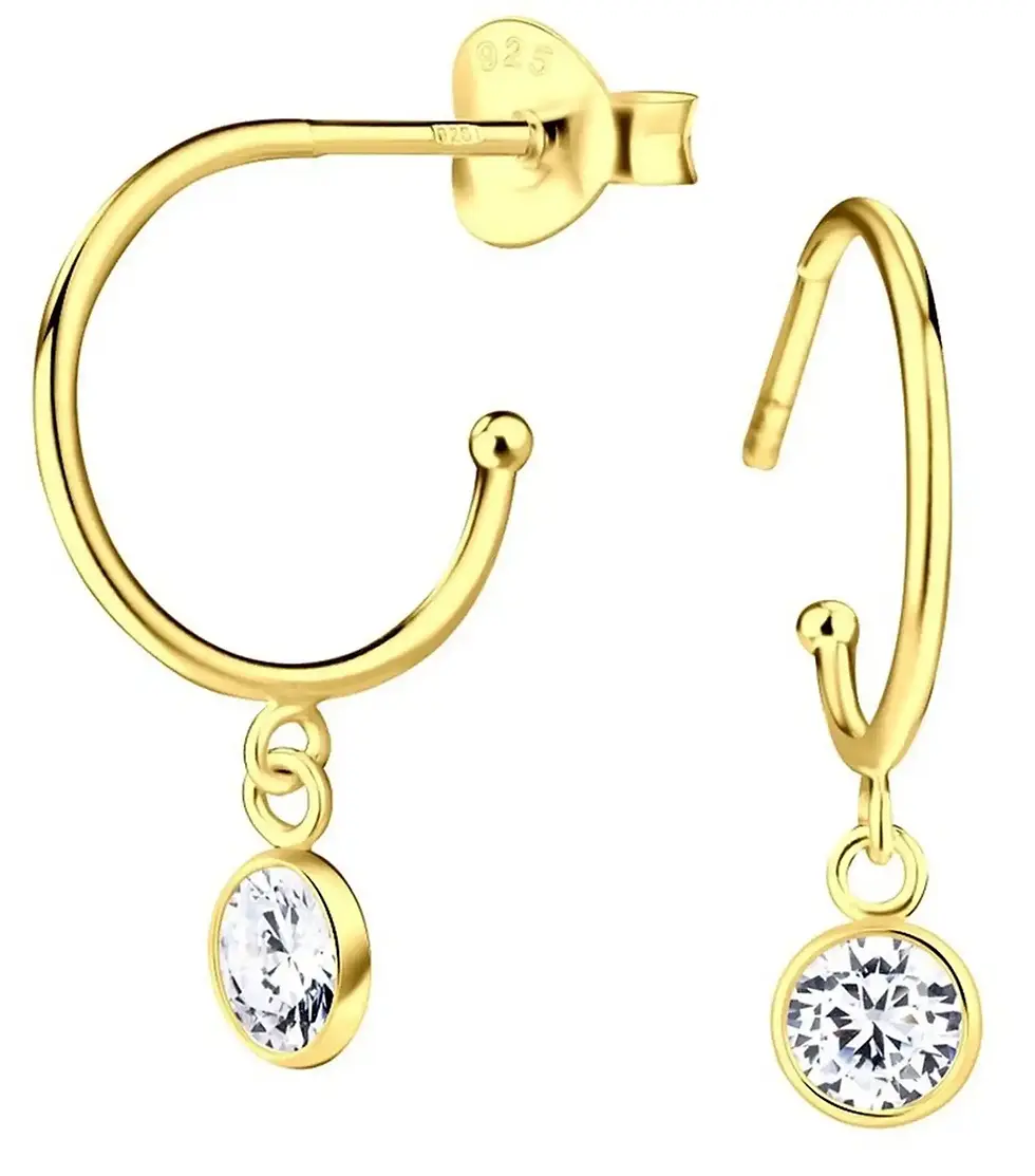 Stilvolle goldene Halbcreolen mit runden Zirkonia 1