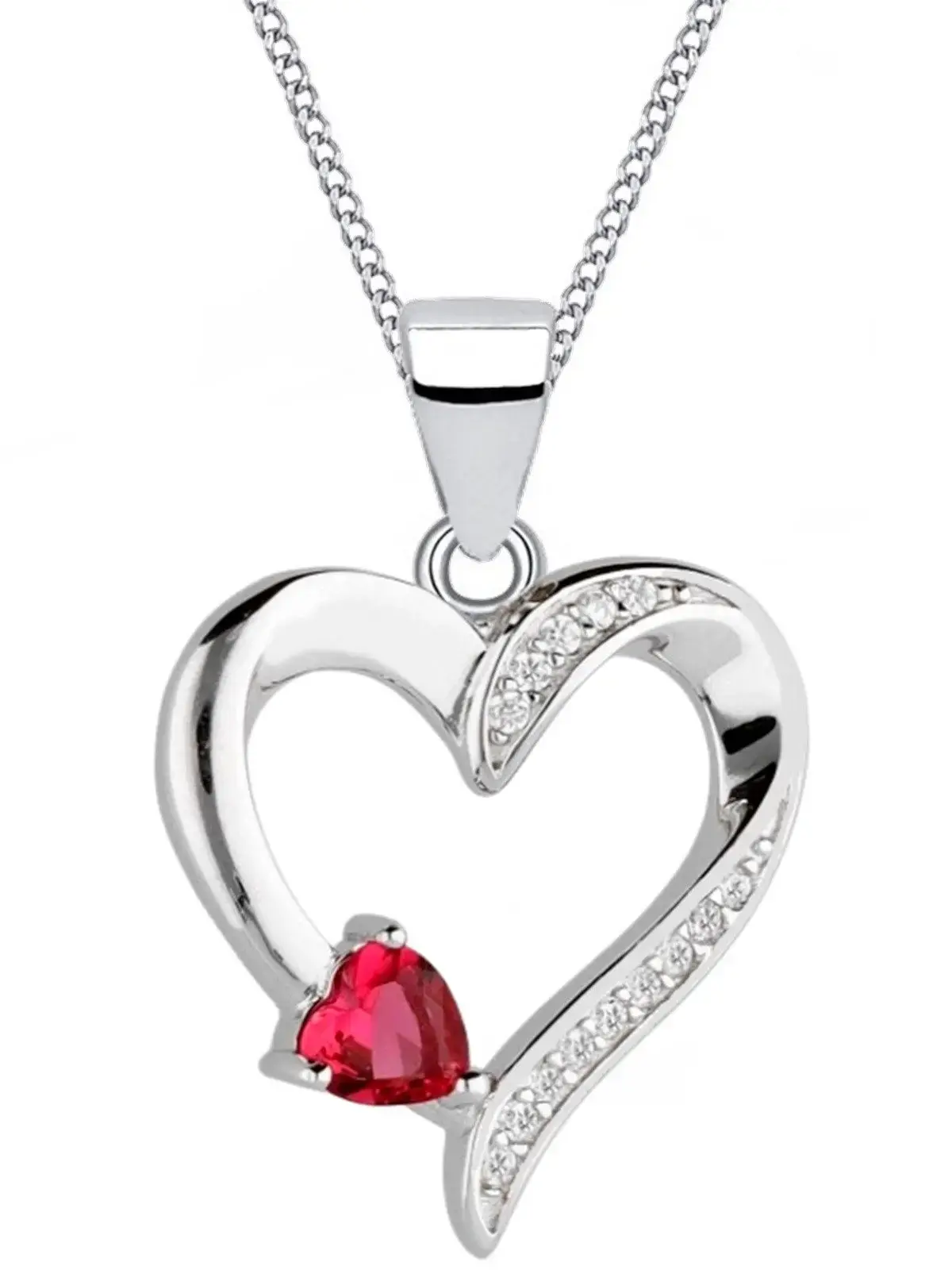 Halskette Damen Silber 925 Herz Rubin Zirkonia