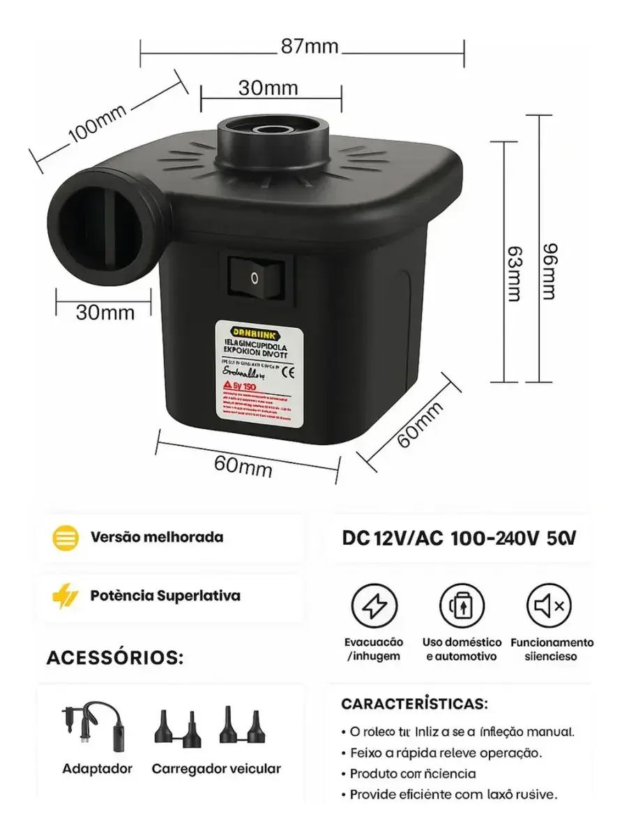 Miniatura: Bomba Elétrica Inflador Portátil Colchão Boia Piscina Bote