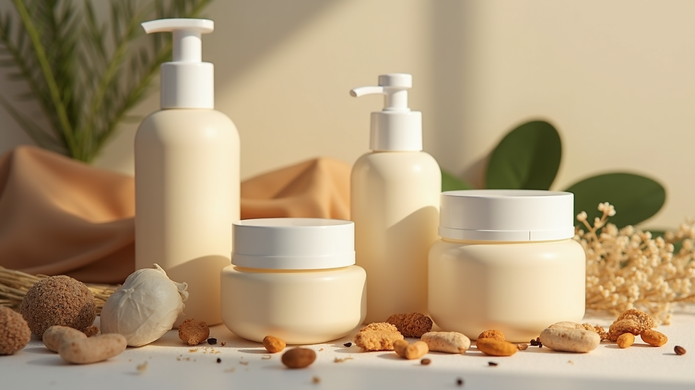 Close-up view of skincare products with natural ingredients