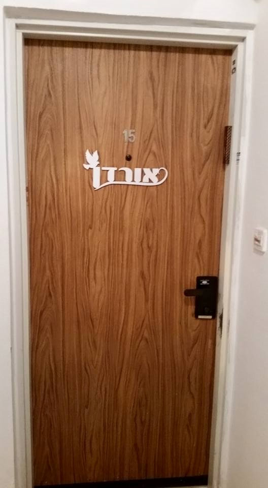 תמונה ממוזערת: שלט לדלת כניסה, עיצוב בסגנון לוגו,כיתוב בשילוב אלמנט עיצובי