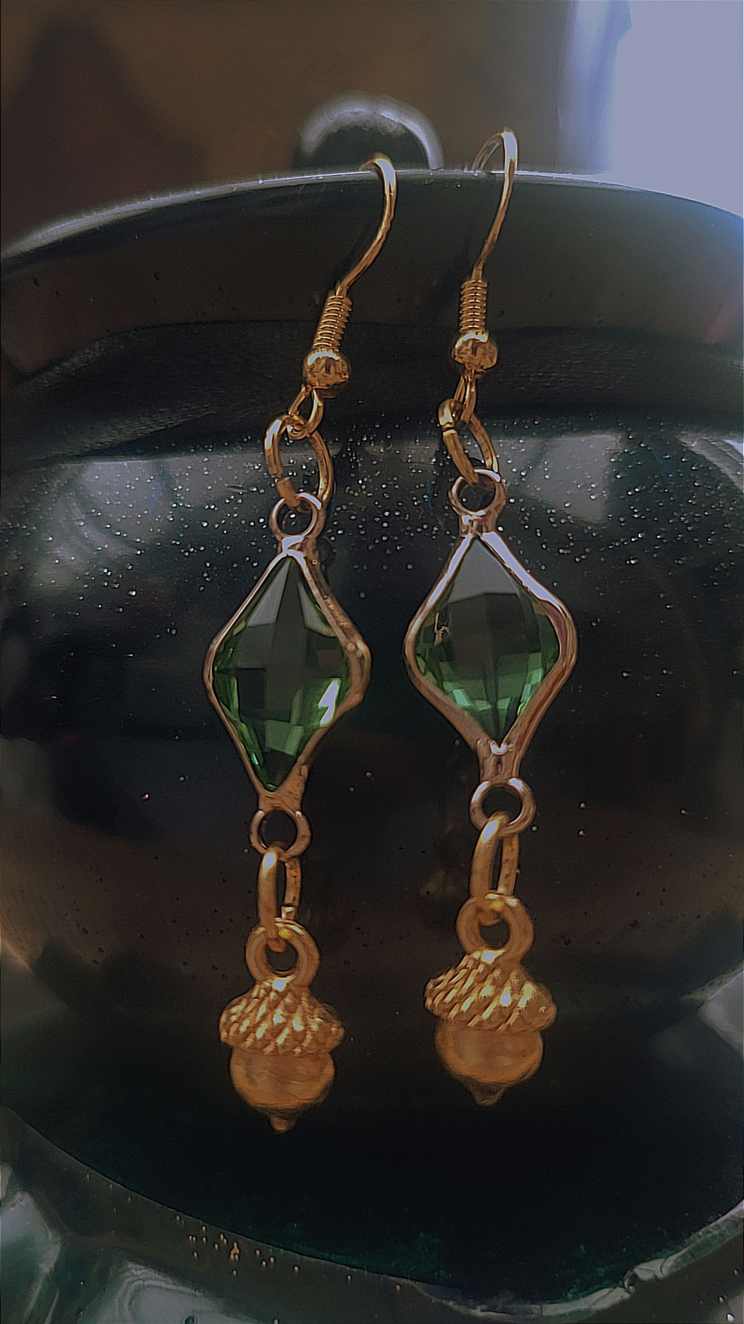 Forest green acorn dangle