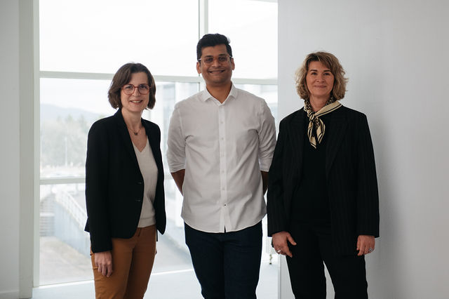 Nestlé Waters & Premium Beverages R&D leadership team members (L-R): Sandrine Lescoffier, global R&D head, Nikhil Patil, packaging development lead and Virginie Fohrer, flavour and product development lead.