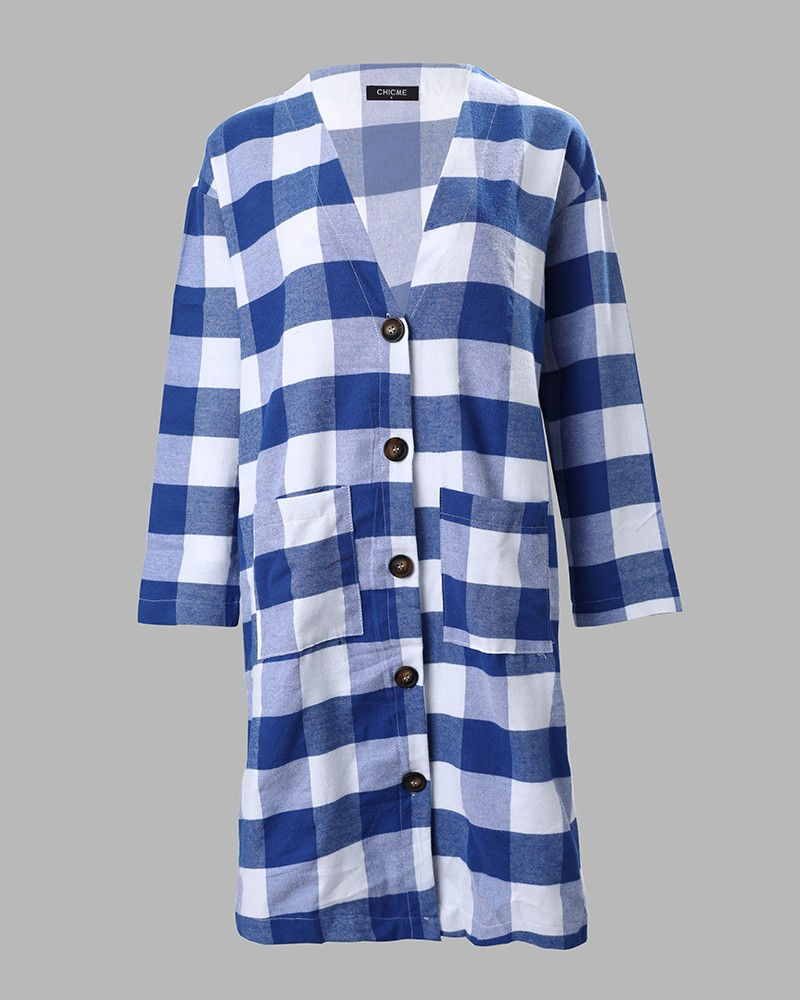 Plaid Print Pocket Detail Longline Coat