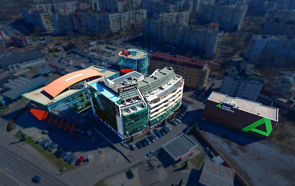 Aerial view of Campus X buildings in Sofia