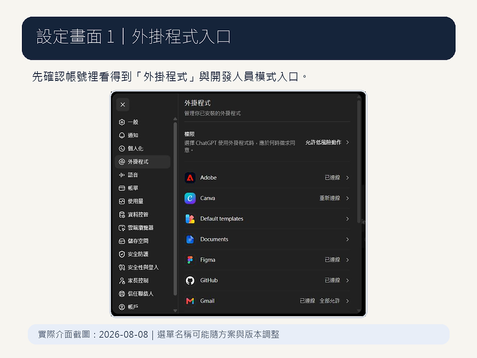 設定畫面 1:ChatGPT 外掛程式入口