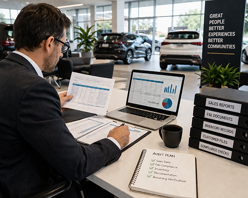 Compliance auditing and monitoring for car dealerships